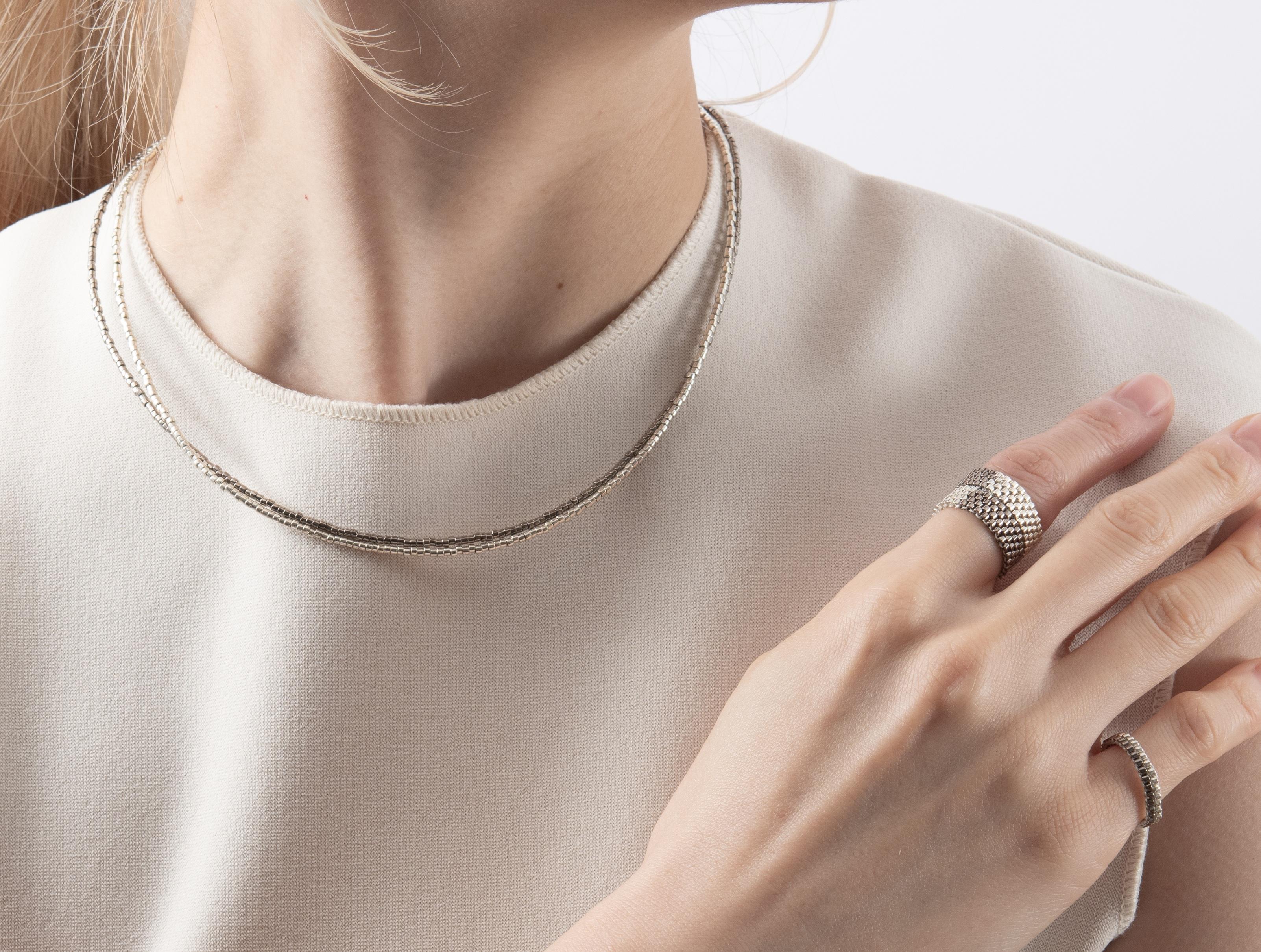 ２色２連ビーズネックレスGray & Silver （みやび002-NEC）みやびシリーズ